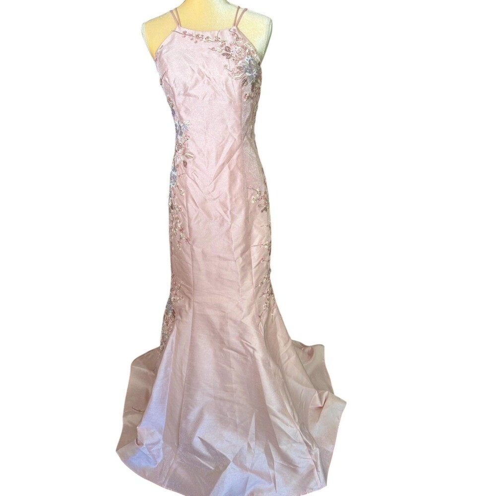 NEW Madison James Blush Pink Dress Sz 8 Floral Embroidered Floral Prom Wedding - Picture 3 of 16
